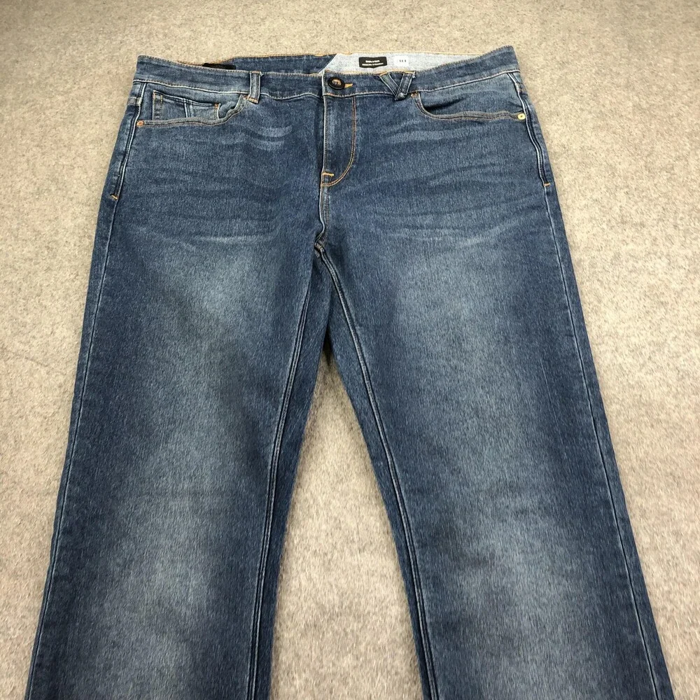 Volcom Jeans Mens 38x32 Blue Solver Modern Straight Medium Wash Denim Pants